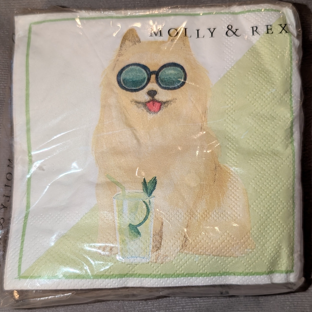 Molly & Rex Dog Print Napkins - White and Green